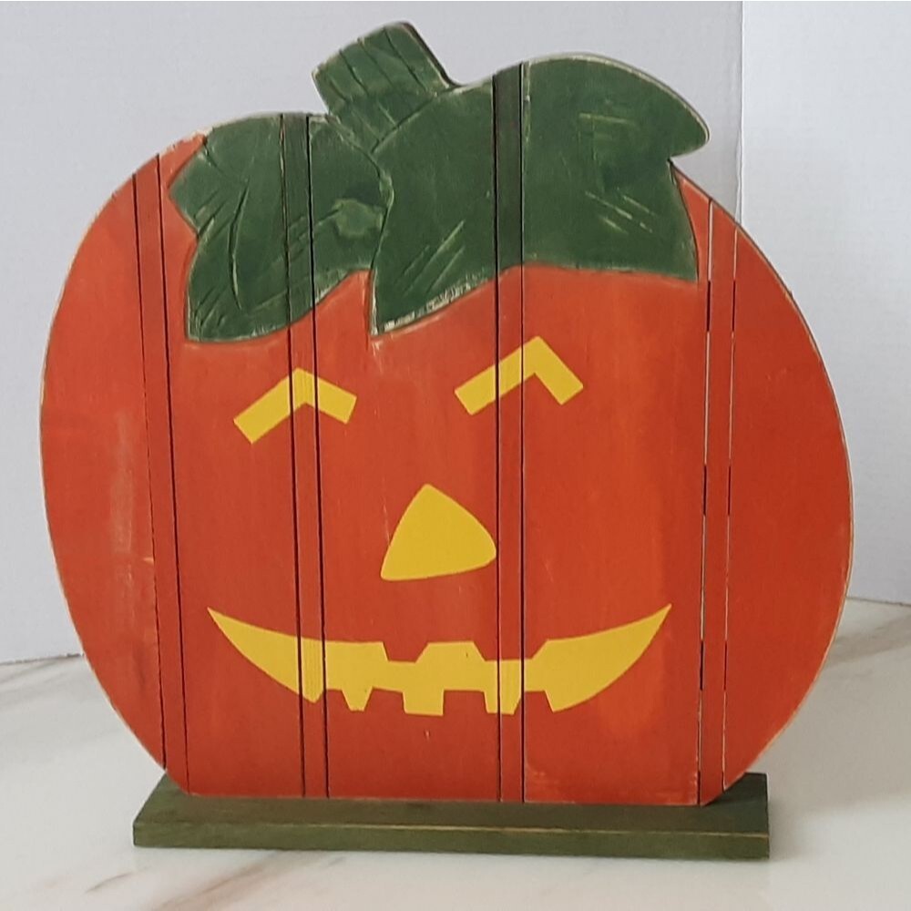 YARD ART WOODEN PUMPKIN JACK O LANTERN FREE STANDING -VTG